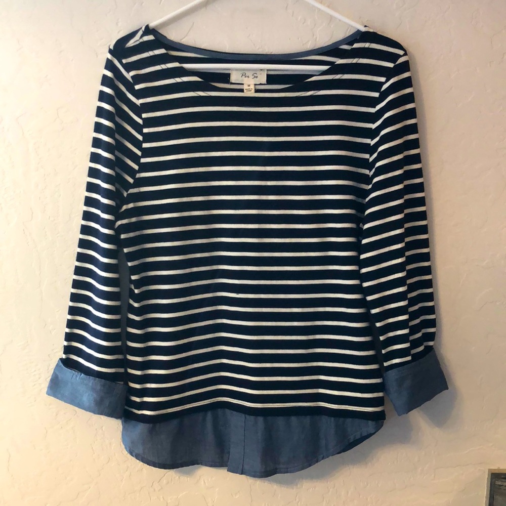 Per Se Striped Long Sleeve Top